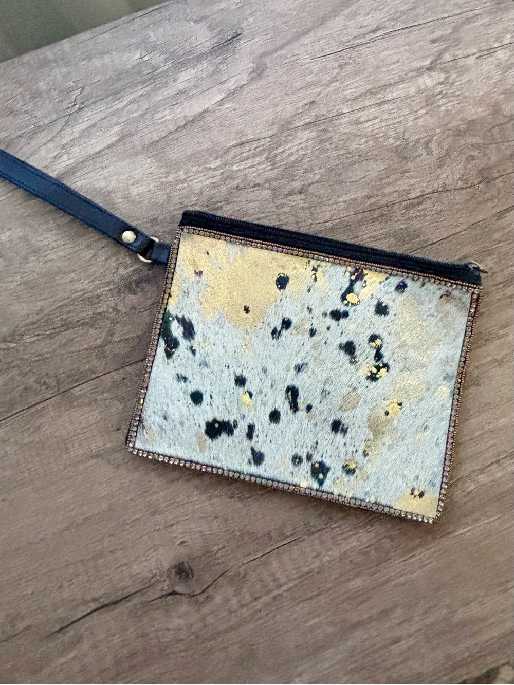 Charlie Paige Black and White Cowhide Wristlet Clutch